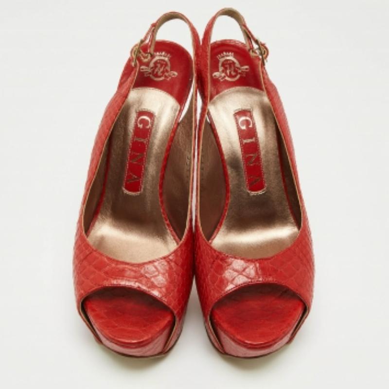 Gina Rot Python Offene Zehe Plattform Slingback Pumps Größe 37 im Angebot 2