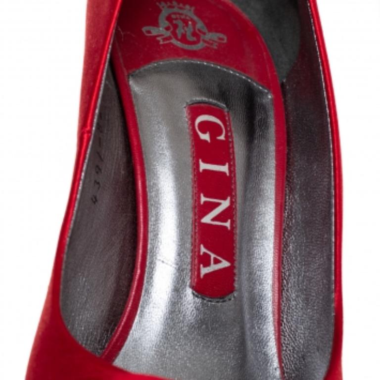 Women's Gina Red Satin Platform Pumps Size 37.5 For Sale