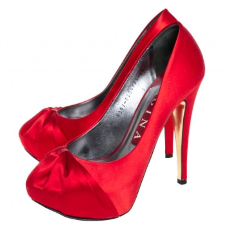 Gina Red Satin Platform Pumps Size 37.5 For Sale 3