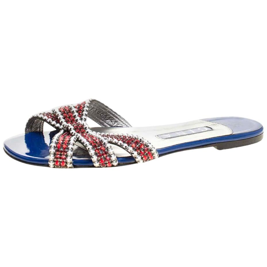 Gina Red/White Crystal Embellished Flat Slides Size 38.5