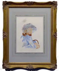 Girl in a Blue Hat, oil on paper, figural, Impressionist