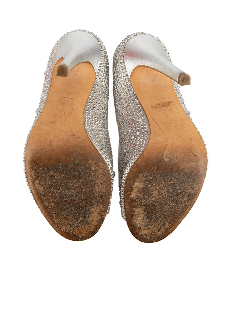 Women's Gina Silver Crystal Embellished Open Toe Heels Size UK 3.5 For Sale