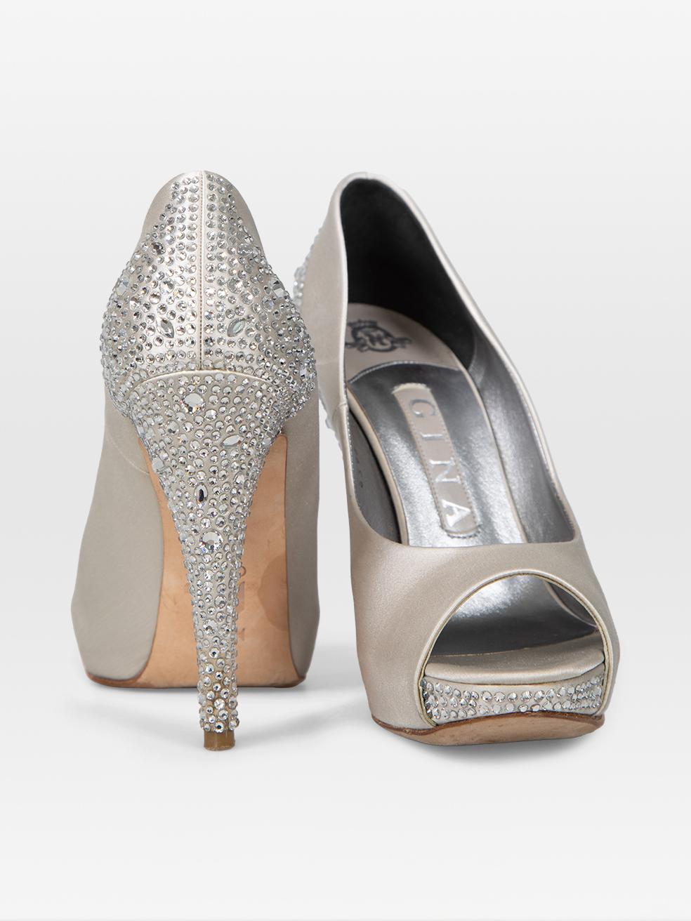 Gina Zapatos de tacón de punta con adornos de cristal plateado Talla UK 3.5 Plata en venta