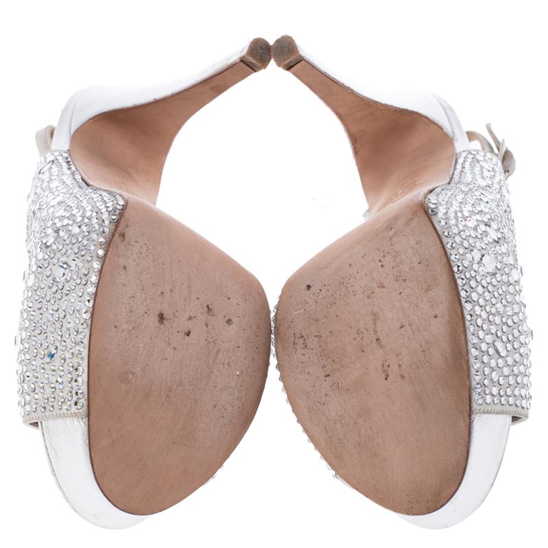 Women's Gina Silver Satin Crystal Embellished Peep Toe Platform Slingback Sandals 36