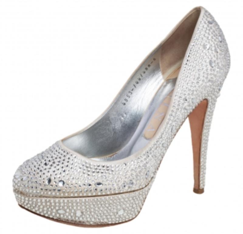 Women's Gina Silver Satin Crystal Embellished Platform Pumps Size 38