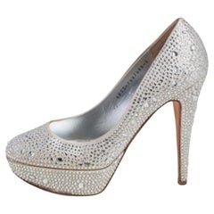 Gina Silver Satin Crystal Embellished Platform Pumps Size 38