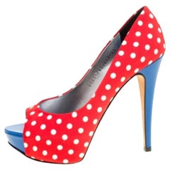 Gina, escarpins à bout ouvert en toile à pois tricolores, taille 37,5