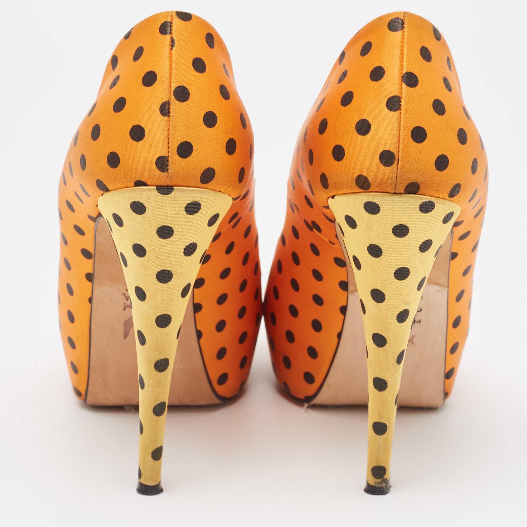 Women's Gina Tricolor Polka Dot Print Satin Peep Toe Platform Pumps Size 40 For Sale