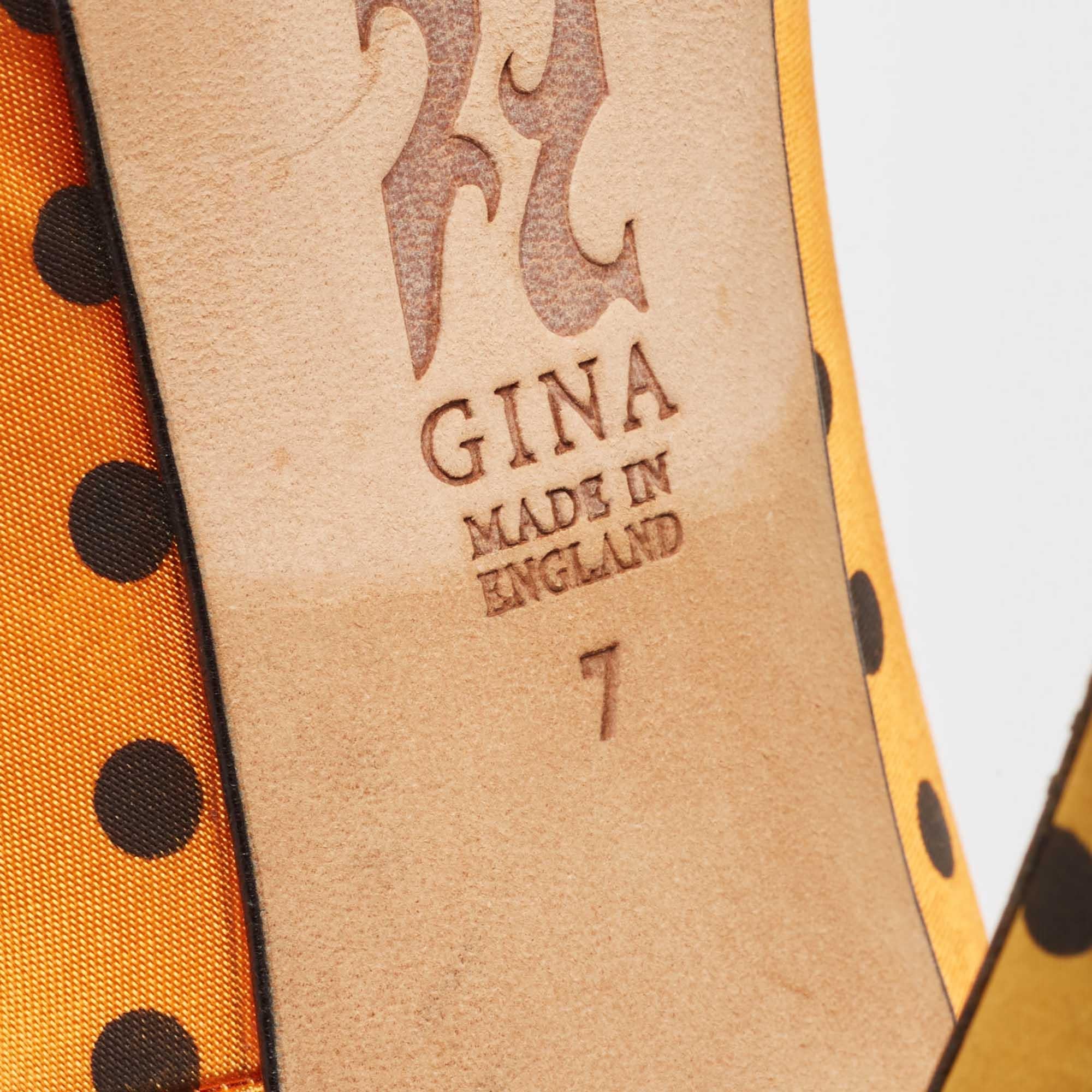 Gina Tricolor Polka Dot Print Satin Peep Toe Platform Pumps Size 40 For Sale 2