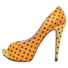 Gina Tricolor Polka Dot Print Satin Peep Toe Platform Pumps Size 40