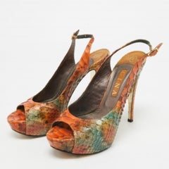 Gina Tricolor Python Open Toe Platform Slingback Pumps Size 40.5