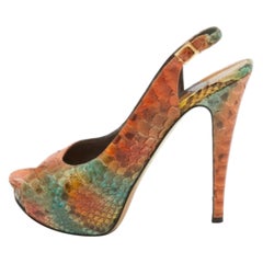 Gina Tricolor Python Open Toe Platform Slingback Pumps Size 40.5