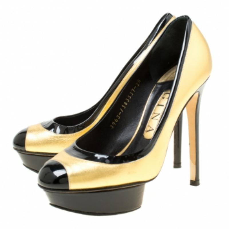 Gina Zweifarbige Tori-Pumps aus Leder Größe 36,5 (Schwarz) im Angebot