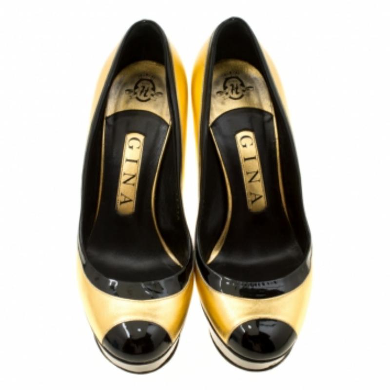 Gina Zweifarbige Tori-Pumps aus Leder Größe 36,5 im Angebot 1