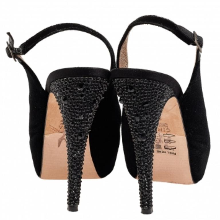 Gina Velvet Crystal Embellish Peep Toe Platform Slingback Sandals Size 39 1