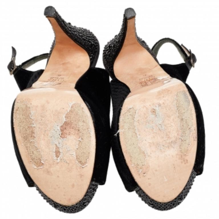 Gina Velvet Crystal Embellish Peep Toe Platform Slingback Sandals Size 39 2