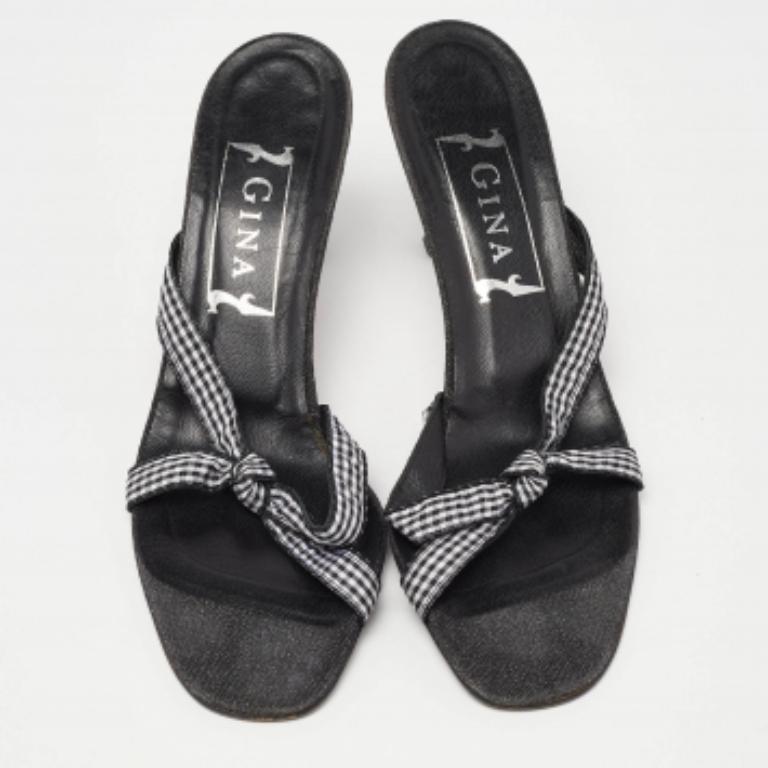 Noir Gina - Sandales en tissu noué blanc/noir - Slide - Taille 39 en vente