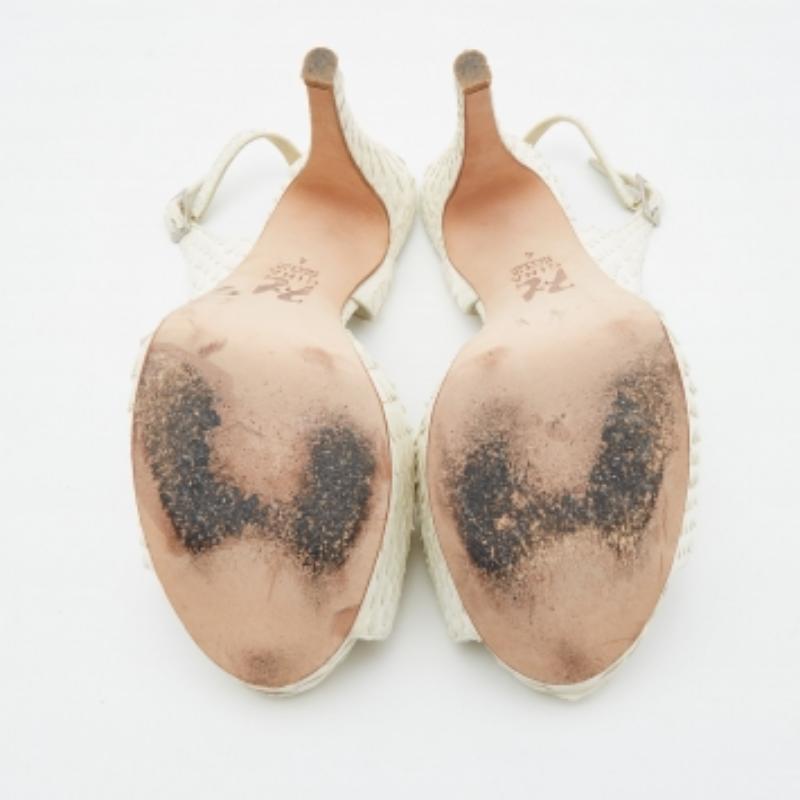 Gina White Python D'orsay Slingback Sandals Size 37 In Good Condition For Sale In Dubai, Al Qouz 2