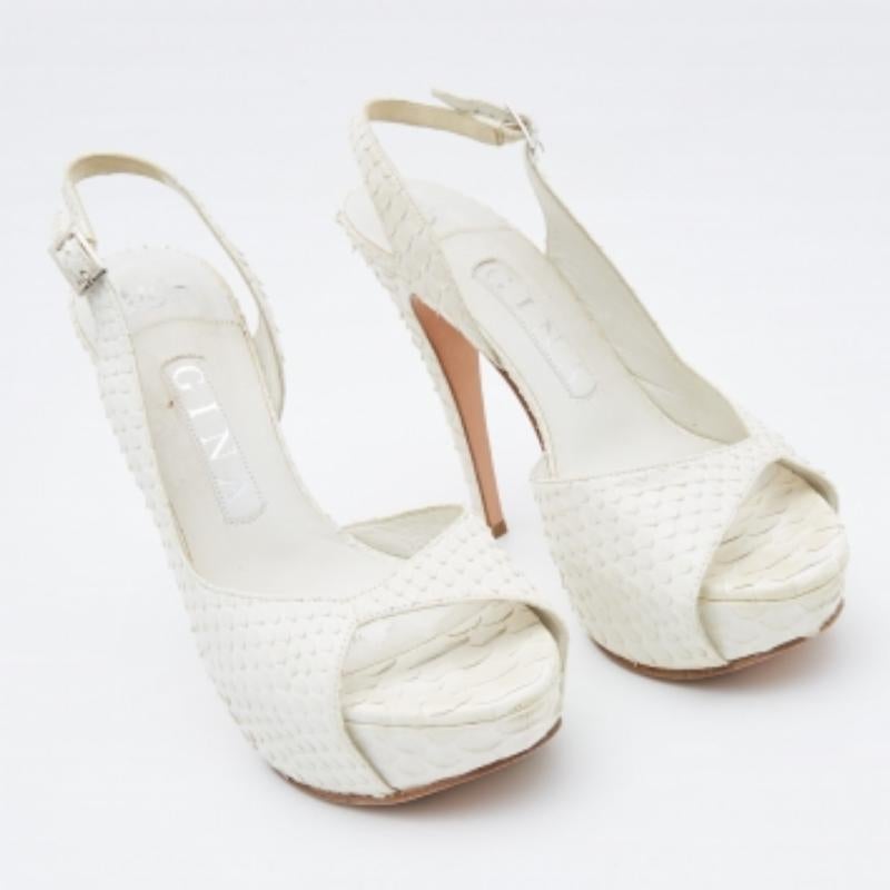 Gina White Python D'orsay Slingback Sandals Size 37 For Sale 1