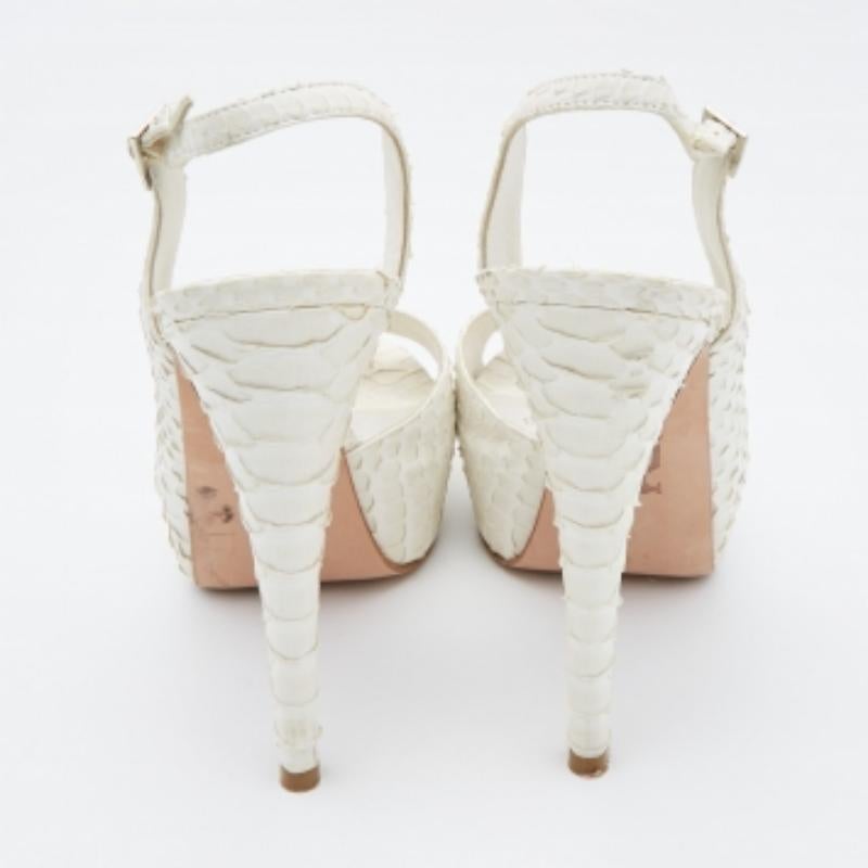 Gina White Python D'orsay Slingback Sandals Size 37 For Sale 2