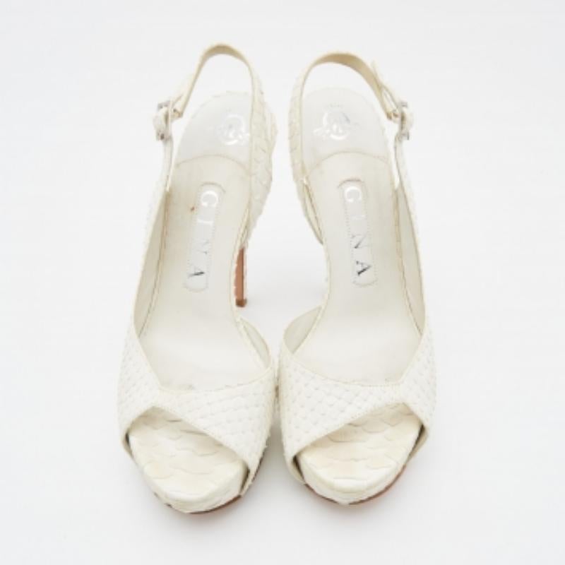 Gina White Python D'orsay Slingback Sandals Size 37 For Sale 3