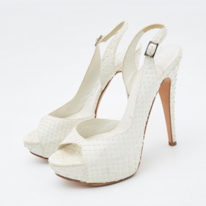 Gina White Python D'orsay Slingback Sandals Size 37 For Sale 4