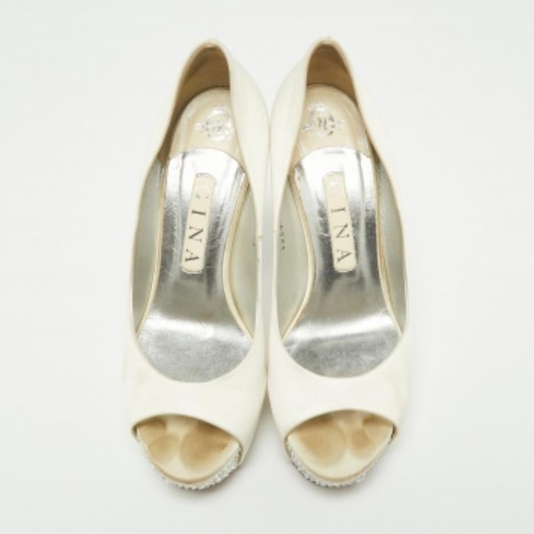 Gina Jenna escarpins à talons compensés embellis de cristaux blancs, taille 38 en vente 5