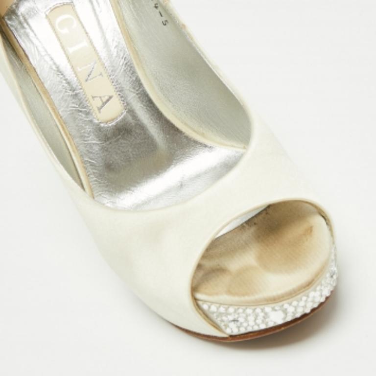 Gina Jenna escarpins à talons compensés embellis de cristaux blancs, taille 38 en vente 1