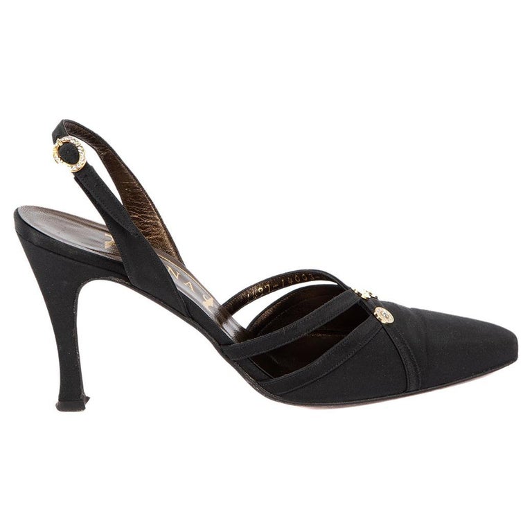 Gina Women's Clarissa Black Crepe and Gold Embellished Slingback For