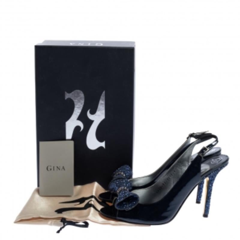 Gine Blue Patent Leather And Embellished Slingback Open Toe Sandals Size 41 For Sale 2