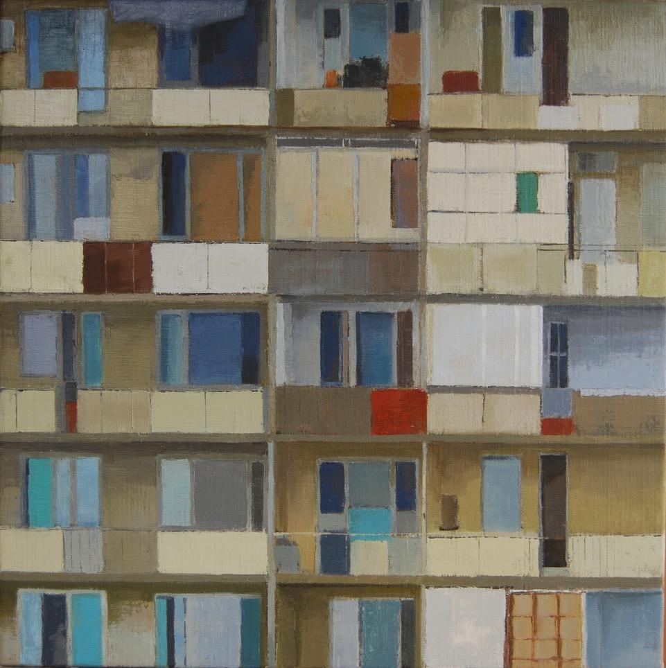 Gineke Zikken Figurative Painting - Apartment Building -21st Century Contemporary City scape Painting 