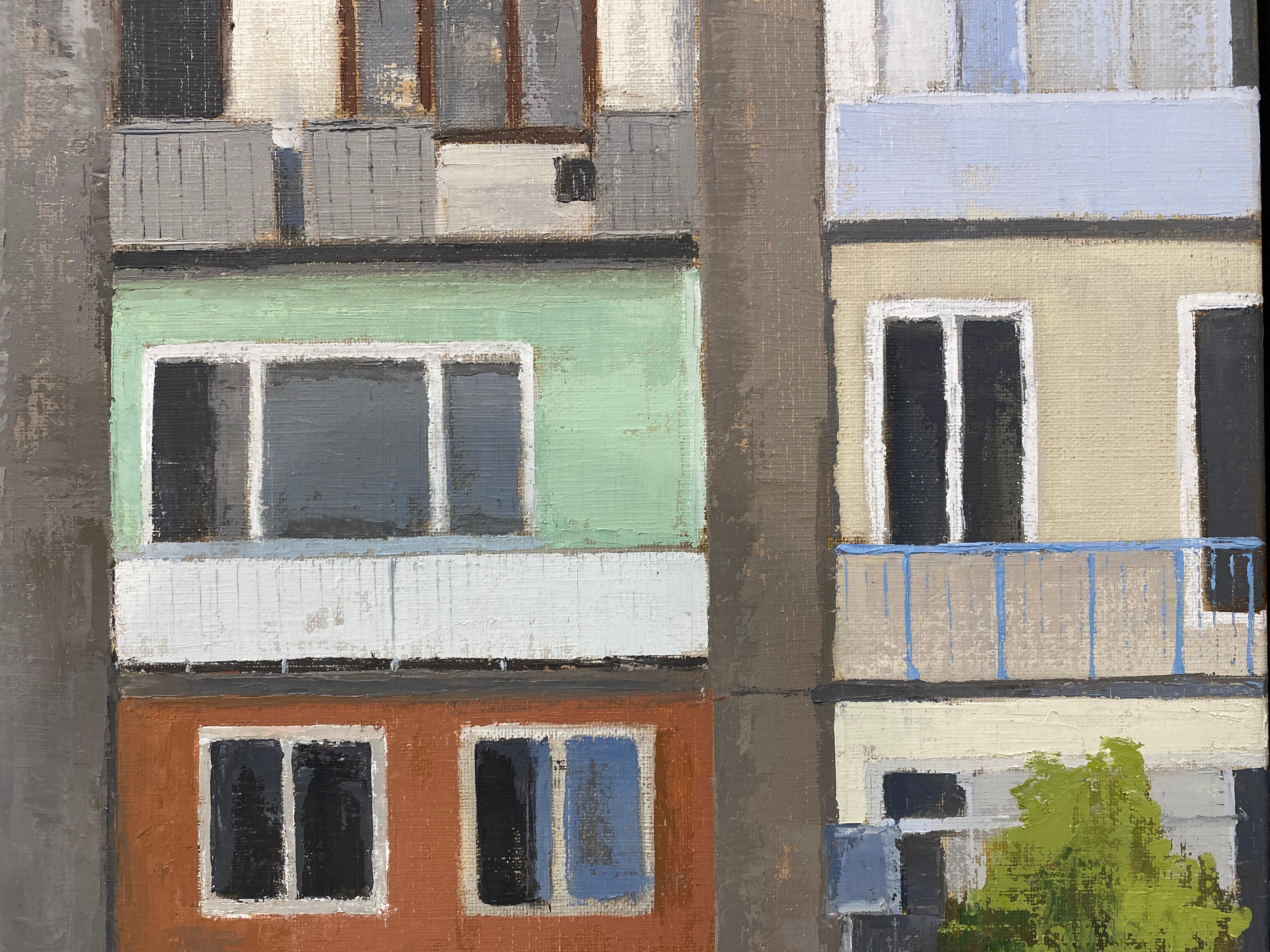Apartment Building II -21st Century Contemporary City scape Painting  1