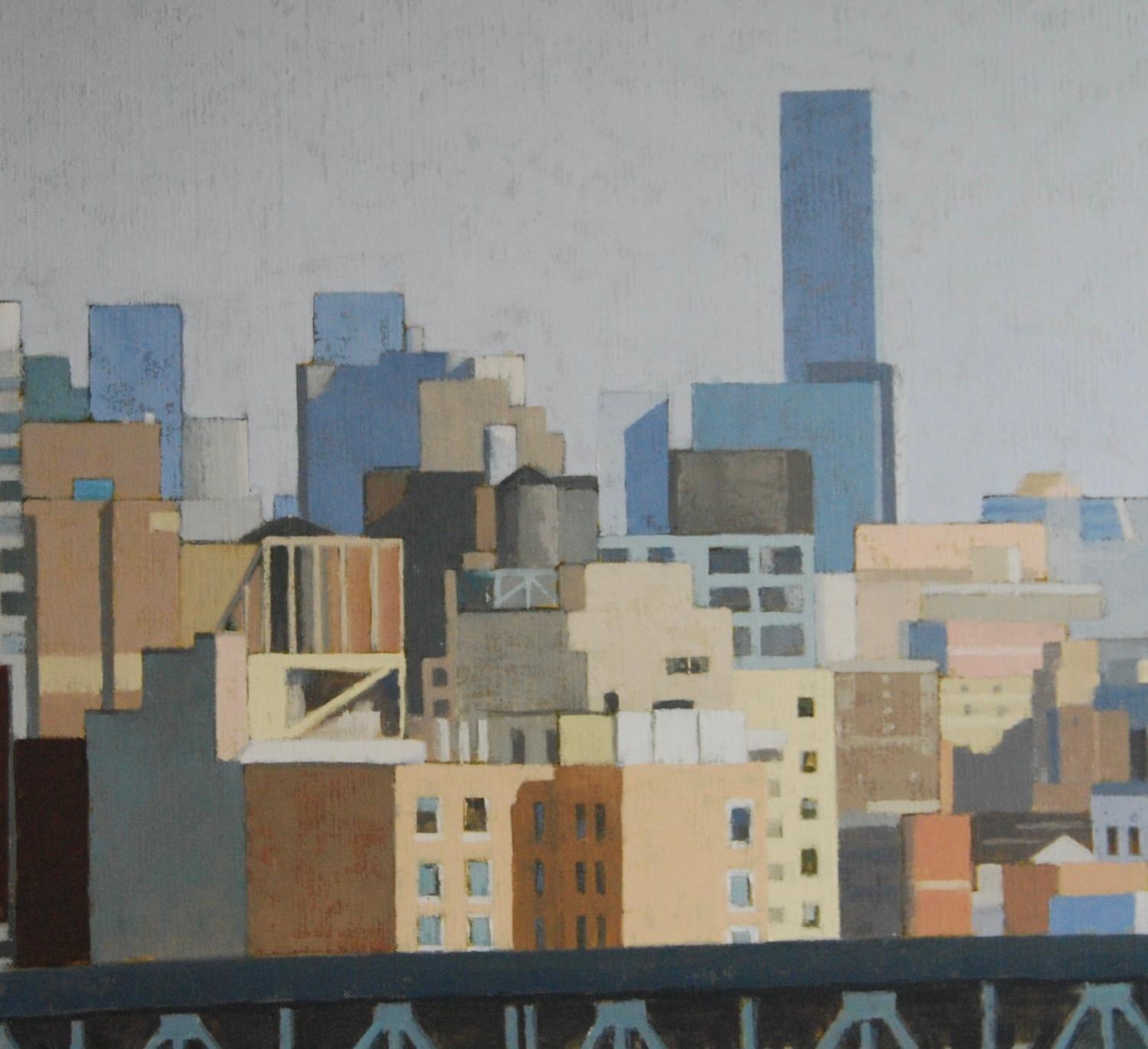Manhattan Bridge- 21st Century Contemporary Street view Painting of New York - Gray Figurative Painting by Gineke Zikken