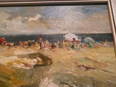 Barcas y Pescadoras: Pintura impresionista valenciana al óleo sobre lienzo