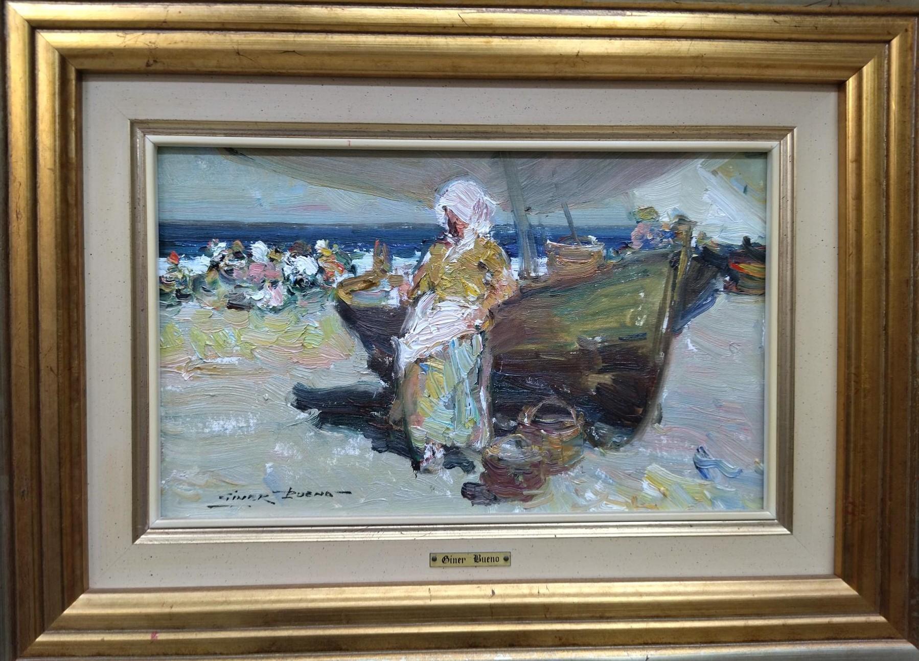 Giner Bueno Landscape Painting - 43 Playa Acrylic Painting, Luminist Style, Framed, 1990s, Excellent