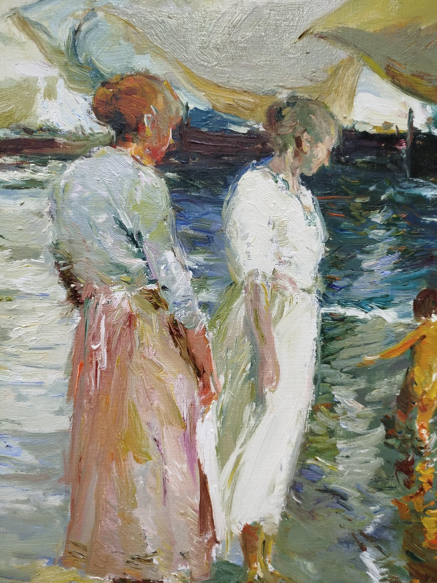 Giner Bueno  Jugando en la playa  Originalgemälde im Angebot 4