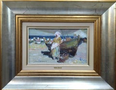 Giner Bueno Playa Acrylic Painting, Luminist Style, Framed, 1990s, Excellent