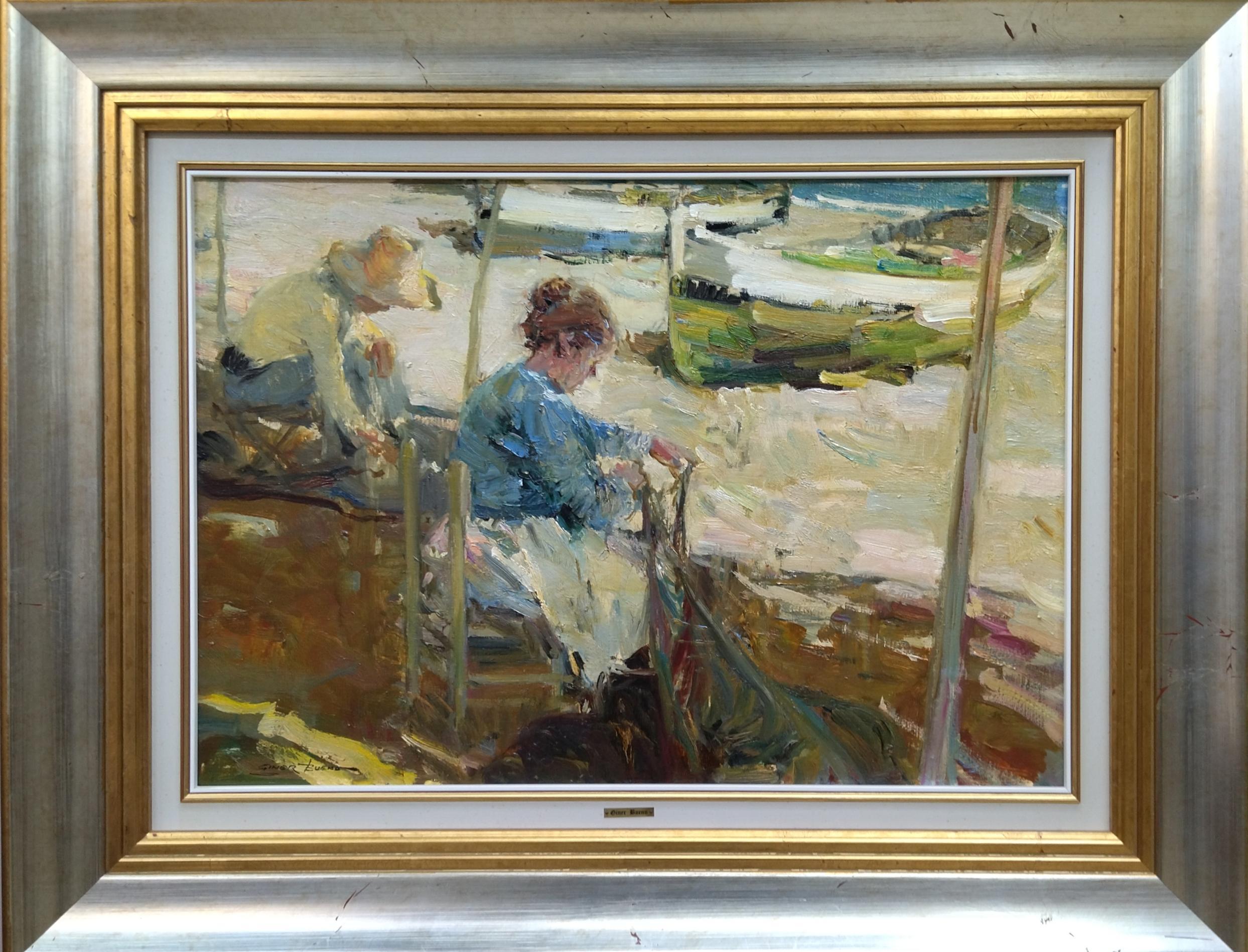Giner Bueno  Reparando Las Redes Painting, Acrylic Canvas, Framed