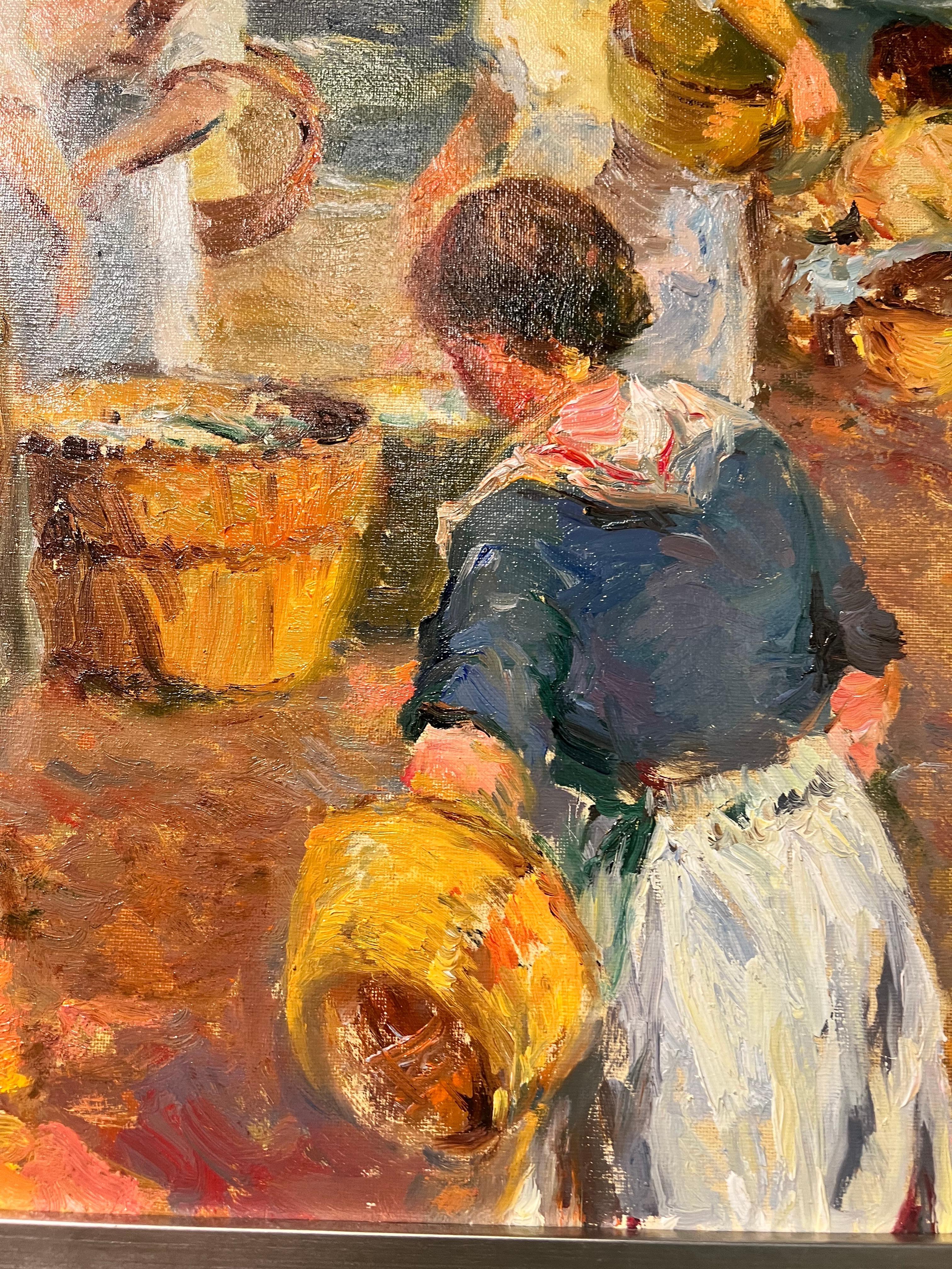 Pescadoras de Valence - Marron Landscape Painting par Giner Bueno