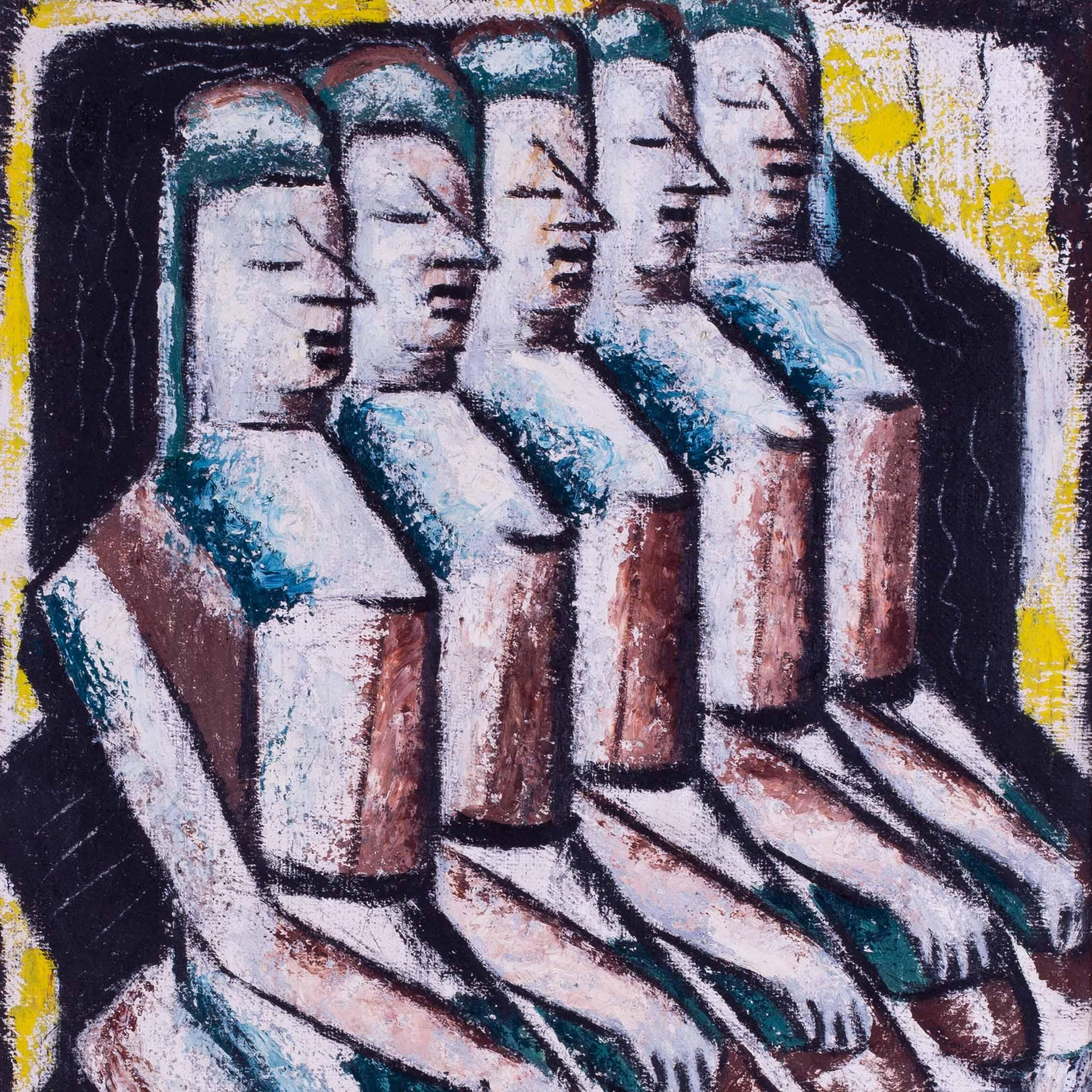 1919 Óleo postcubista español de Gines Parra 'Damas', negros, amarillos en venta 2