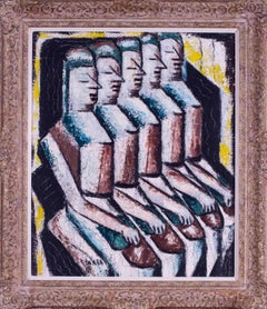 1919 Óleo postcubista español de Gines Parra 'Damas', negros, amarillos