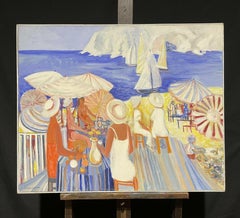GINET LASNIER (1927-2020) HUILE FRANÇAISE - VIBRANTE SCÈNE DE PLAGE
