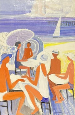 GINET LASNIER (1927-2020) FRENCH OIL - FIGURES AT THE BEACHSIDE