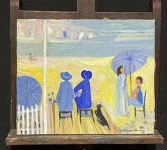 GINET-LASNIER (1927-2020) LARGE FRENCH OIL - MODERNIST FAMILY ON BLUE SEA