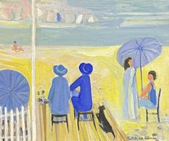 GINET-LASNIER (1927-2020) LARGE FRENCH OIL - MODERNIST FAMILY ON BLUE SEA