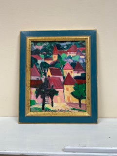 Vintage French Post-Impressionist Signed Oil - Bright and Colourful Town Scene