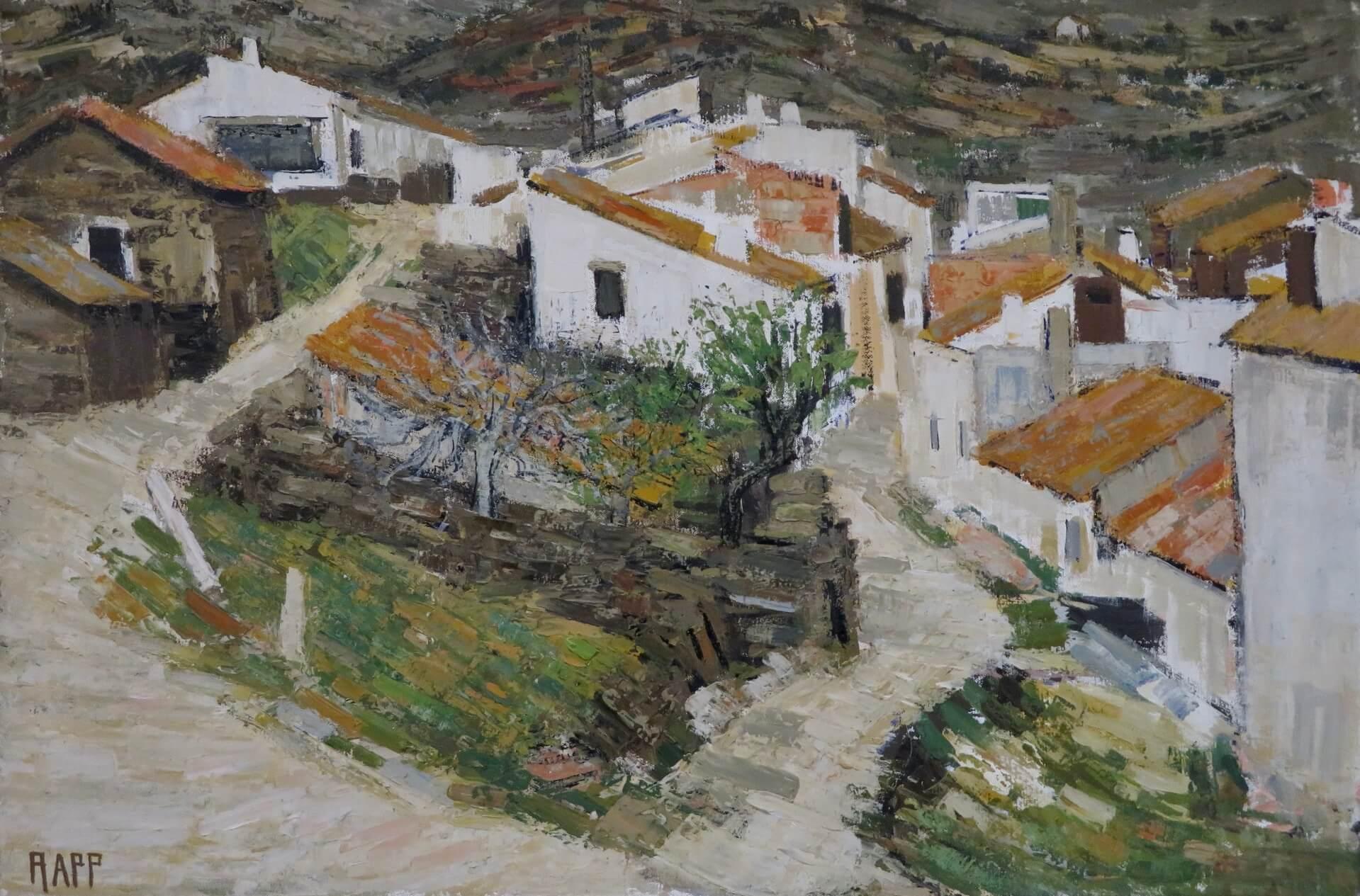 Large post impressionist Framed Mid Century OIL PAINTING Cadaques Spain  For Sale 1