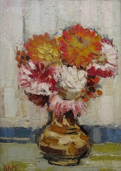 Pintura al óleo ORIGINAL IMPRESIONISTA FRANCESA de mediados del siglo XX VIDA TRANQUILA FLORES