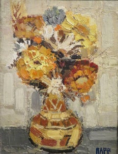 ORIGINAL FRENCH mid 20th Century IMPRESSIONIST Oil Painting STILL LIFE FLOWERS