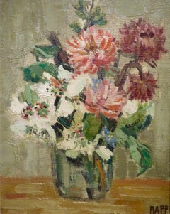 ORIGINAL FRENCH mid 20th Century IMPRESSIONIST Oil Painting STILL LIFE FLOWERS